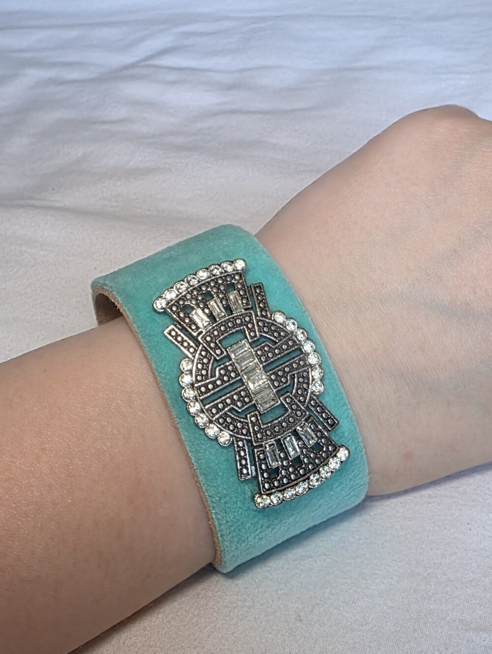 Plunder Charlyn Turquoise Crystal-Embellished Suede Cuff Bracelet